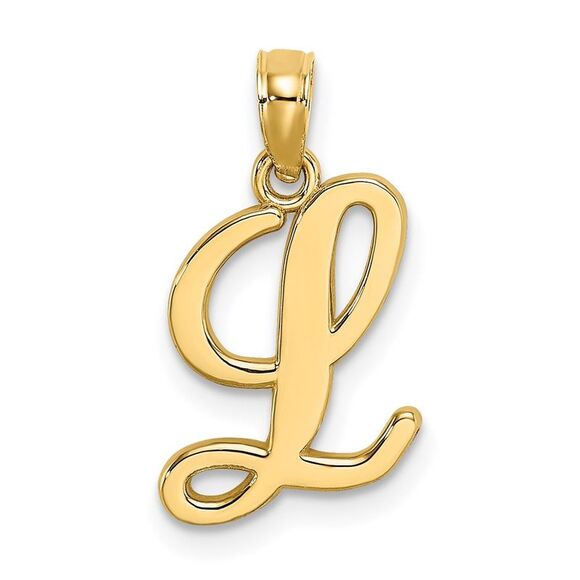 14K Yellow Gold Script Letter L Initial Pendant